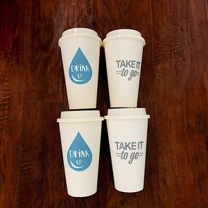 4 Reusable Coffee Cups With Label on the Front